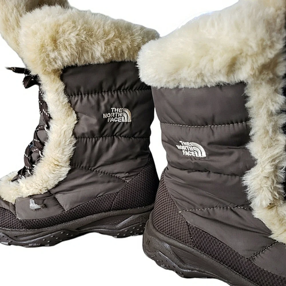 North Face Weatherproof Quilted Faux Fur High-top Outdoor Boots Flawed NWOT Sz 5